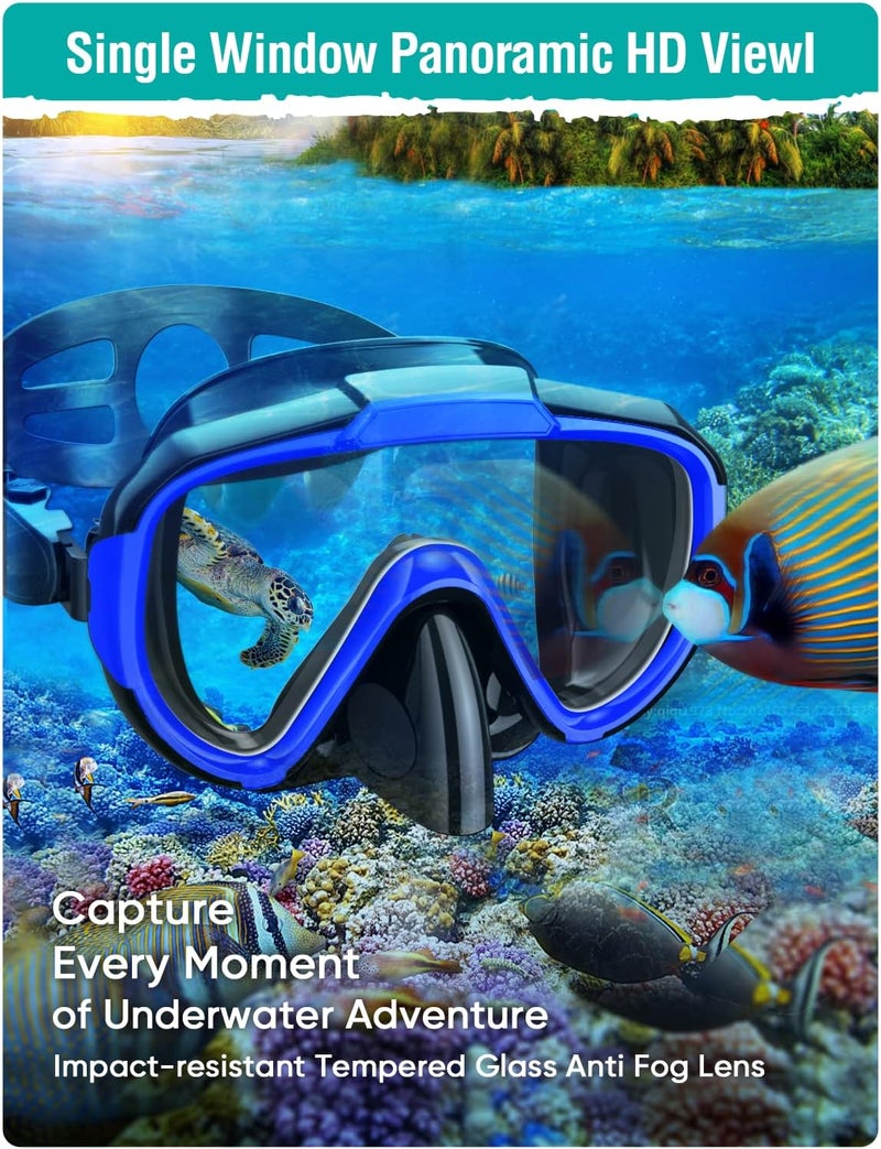 Seovediary Snorkel Set Adults Snorkeling Gear Anti-Fog Panoramic View Swim Mask Dry Top Snorkel Kit with Carry Bag for Snorkeling Scuba Diving Swimming Travel - Image 3
